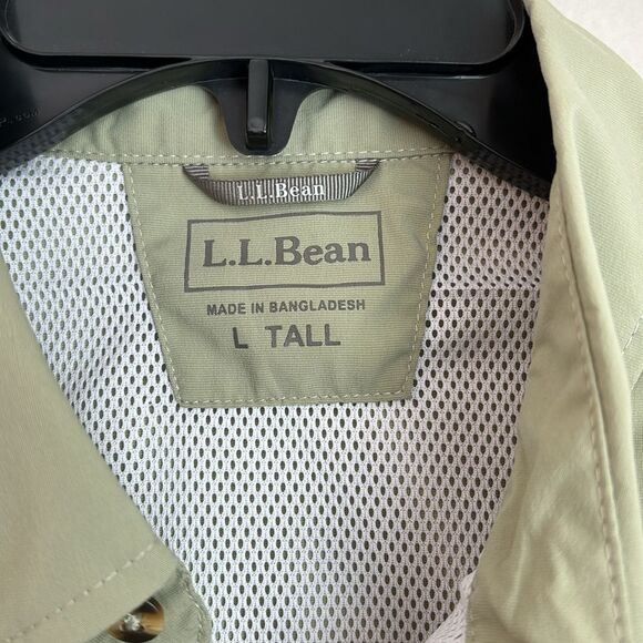 L.L. Bean Men Tropicwear Shirt Short-Sleeve UPF 50 green button down large tall - Picture 12 of 15